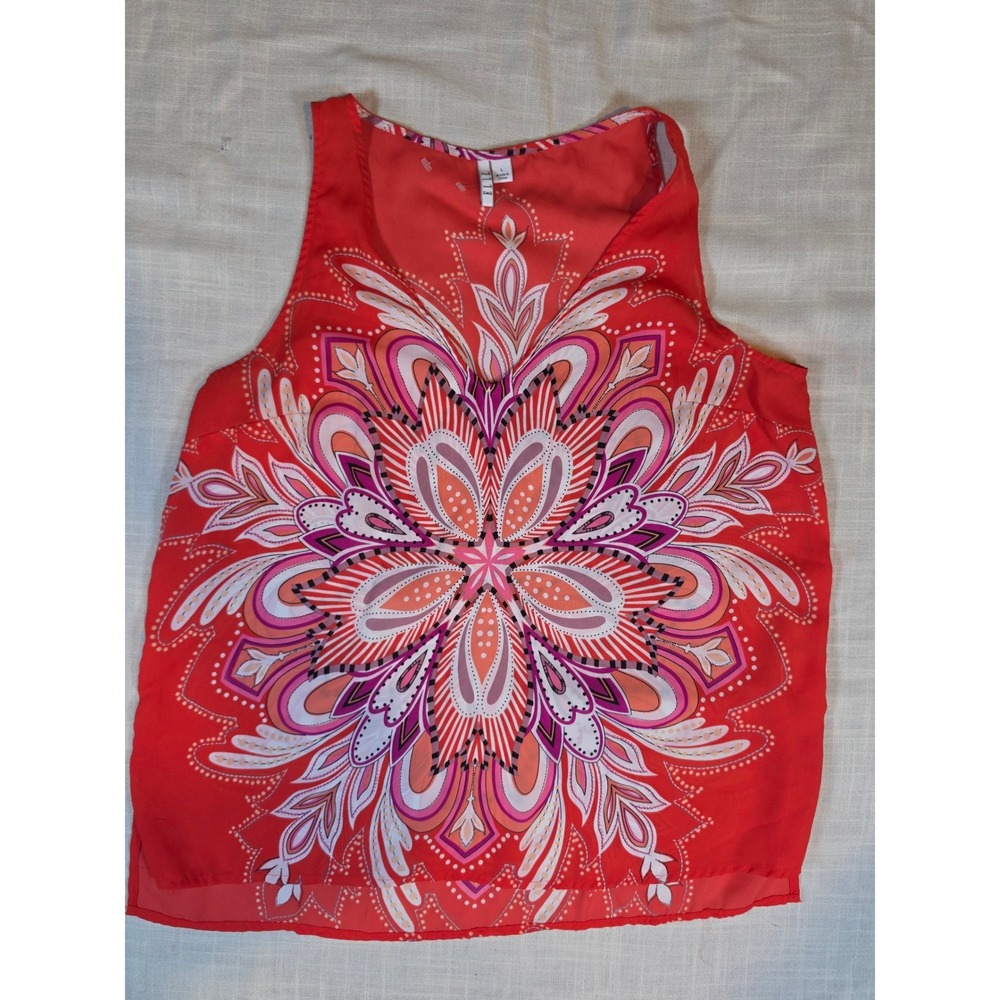 Elle Womens Red Bohemian Mandala Print Sleeveless V-Neck Tank Top Blouse Large